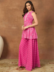 Women Floral Print Pleated Top & Palazzos Co-Ords