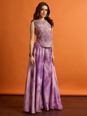 Floral Organza Embroidered Top with Palazzos