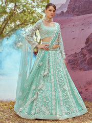 Sea green Organza Sequins embroidery Semi-Stitched Lehenga choli & Dupatta