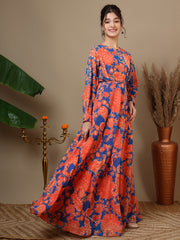 Girl Floral Paisley Printed Pleated Ethnic Dress