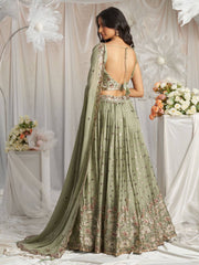 Lime Green Georgette Sequin embroidery Semi Stitched Lehenga choli and Dupatta