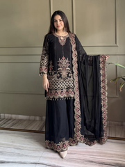 Black Georgette Embroiderd Palazzo Suit