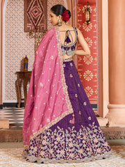 Purple  Tissue Fabric Sequins embroidery Semi Stitched Lehenga & Unstitched Blouse With Dupatta
