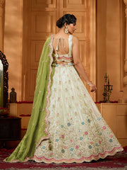 Limegreen Tissue Fabric Sequins embroidery Semi-Stitched Lehenga & Unstitched Blouse With Dupatta