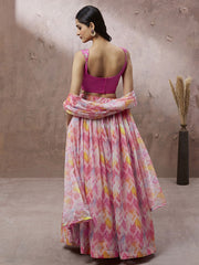 Pink Organza Floral Printed Semi-Stitched Lehenga choli & Dupatta