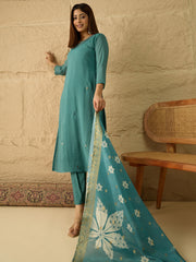 Women Ethnic Motifs Embroidered Regular Mirror Work Kurta with Trousers & With Dupatta