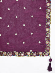 Burgundy Chiffon Position print with Sequins embroidery Semi-Stitched Lehenga choli and Dupatta