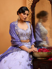 Lavender Tissue Fabric Sequins embroidery Semi-Stitched Lehenga & Unstitched Blouse With Dupatta