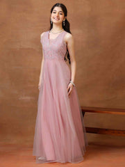 Embroidered V-Neck Maxi Ethnic Dresses