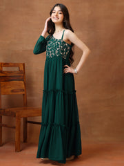 Girls Embroidered One Shoulder A-Line Ethnic Dresses