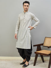 Striped Woven Design Mandarin Collar Calf Length Straight Kurtas