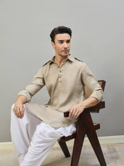 Men Regular Linen Kurta with Dhoti Pants