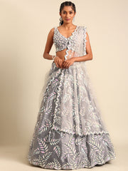 Grey Organza Sequins and Zarkan embroidery Semi-Stitched Lehenga choli and Dupatta