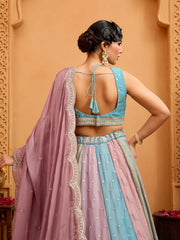 Peach Georgette Fabric Sequins embroidery Semi-Stitched Lehenga & Unstitched Blouse With Dupatta
