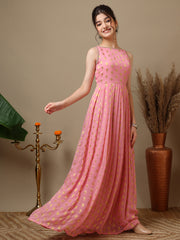 Girls Embroidered Round Neck Ethnic Dress