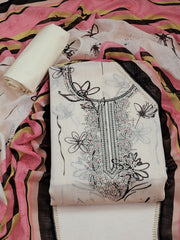 White And Black Embroidered Pure Cotton Unstitched Dress Material