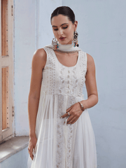 Off White Front Slit Style Pant Style Party Wear Suit