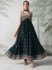 Dark Green Multi Embroidery Traditional Anarkali Suit