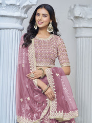 Pink Net Embroidered Lehenga Choli in
