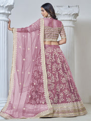 Pink Net Embroidered Lehenga Choli in