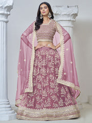 Pink Net Embroidered Lehenga Choli in
