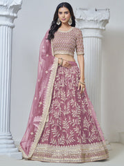 Pink Net Embroidered Lehenga Choli in
