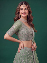 Pista Zari Dori & Multiple Sequins Wedding Lehenga Choli