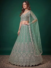 Pista Zari Dori & Multiple Sequins Wedding Lehenga Choli