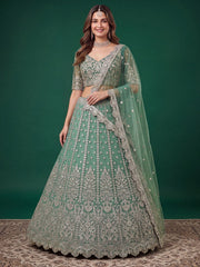 Pista Zari Dori & Multiple Sequins Wedding Lehenga Choli