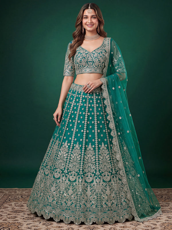 Rama Zari Dori & Multiple Sequins Wedding Lehenga Choli