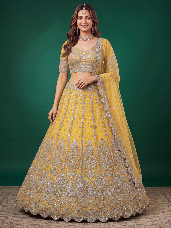 Yellow Zari Dori & Multiple Sequins Wedding Lehenga Choli