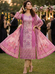 Fusia Pink Jardosi Hand Work Cotton Kurta Set