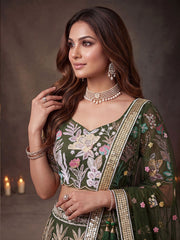 Adorable Green Sequins Net Receptions Wear Lehenga Choli With Dupatta