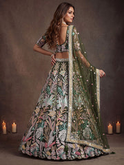 Adorable Green Sequins Net Receptions Wear Lehenga Choli With Dupatta
