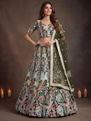 Adorable Green Sequins Net Receptions Wear Lehenga Choli With Dupatta