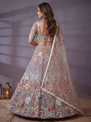 Lovely Lavender Embroidered Net Wedding Wear Lehenga Choli With Dupatta