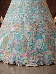 Elegant Pista Green Embroidered Net Wedding Wear Lehenga Choli With Dupatta