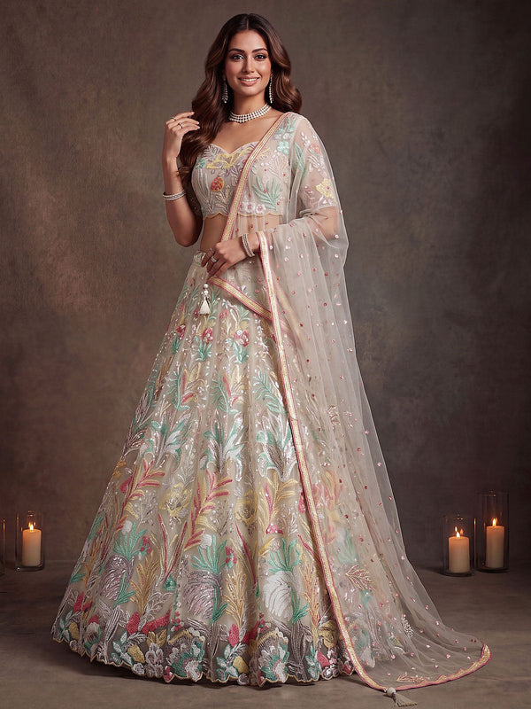 Charming Off-White Sequin Net Wedding Wear Lehenga Choli With Dupatta