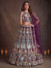 Dazzling Wine Sequin Net Reception Wear Lehenga Choli With Dupatta
