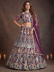 Dazzling Wine Sequin Net Reception Wear Lehenga Choli With Dupatta