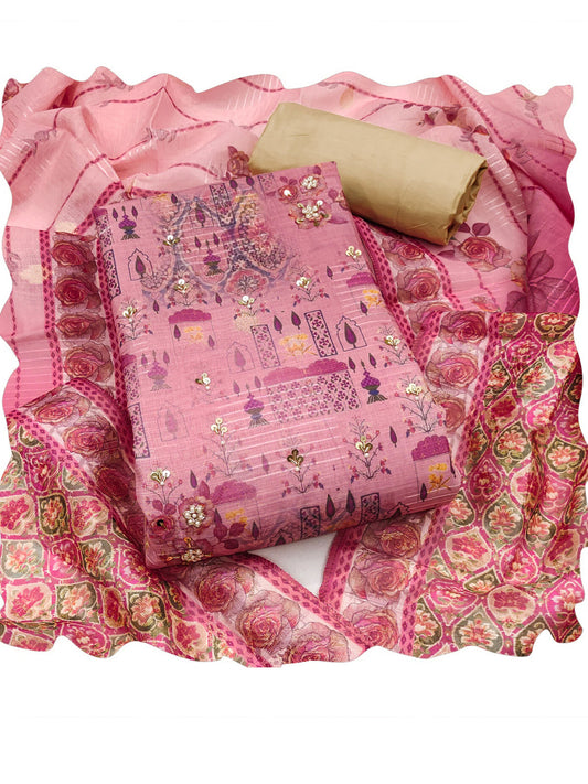 Pink Jardosi Hand Work Cotton Kurta Set