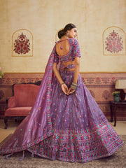 Lavender Color Organza Fabric Sequins embroidery Semi-Stitched Lehenga choli & Dupatta