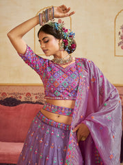 Lavender Color Organza Fabric Sequins embroidery Semi-Stitched Lehenga choli & Dupatta