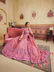 Pink Color Organza Fabric Sequins embroidery Semi-Stitched Lehenga choli & Dupatta