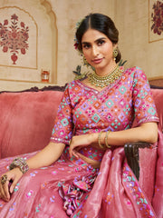 Pink Color Organza Fabric Sequins embroidery Semi-Stitched Lehenga choli & Dupatta