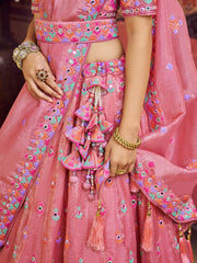 Pink Color Organza Fabric Sequins embroidery Semi-Stitched Lehenga choli & Dupatta