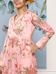 Women Floral Printed Pleated Gotta Patti Kurta with Trousers