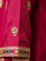 Magenta Chinon Embroiderd Sharara Suit