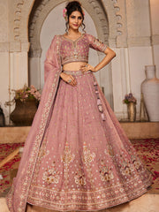 Pink colour Tissue Sequinse embroidery Semi-Stitched Lehenga choli and Dupatta