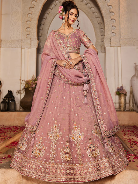 Pink colour Tissue Sequinse embroidery Semi-Stitched Lehenga choli and Dupatta